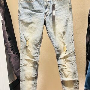 Fashion Nova Men's Light Blue Distressed Skinny Jeans